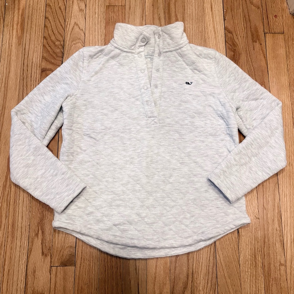 ✨ VINEYARD VINES ✨ Gray Quilted DreamCloth Shep Snap Up Whale Sweatshirt Size XS